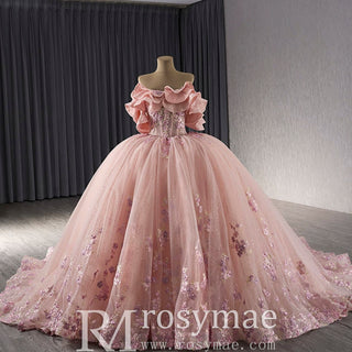Luxury Beaded Pearl Quinceanera Dress Formal Gown with Detachable Sleeve - Rosymae