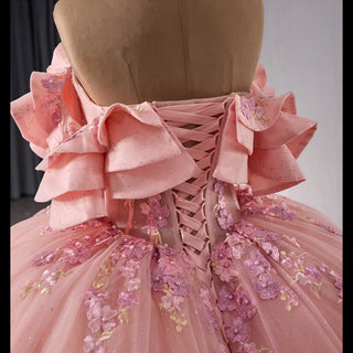 Luxury Beaded Pearl Quinceanera Dress Formal Gown with Detachable Sleeve - Rosymae