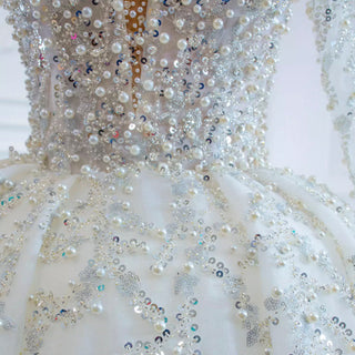 Luxury Beaded Sparkly Ball Gown Wedding Dress with Long Sleeve - Rosymae