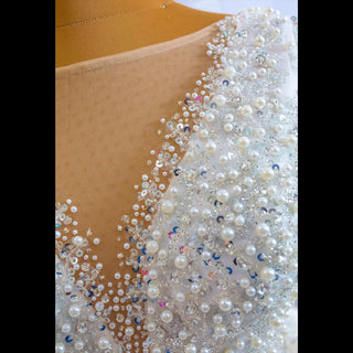 Luxury Beaded Sparkly Ball Gown Wedding Dress with Long Sleeve - Rosymae