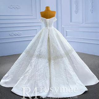Luxury Beaded Sparkly Ball Gown Wedding Dress with Off the Shoulder - Rosymae