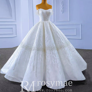 Luxury Beaded Sparkly Ball Gown Wedding Dress with Off the Shoulder - Rosymae