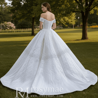 Luxury Beaded Sparkly Ball Gown Wedding Dress with Off the Shoulder - Rosymae