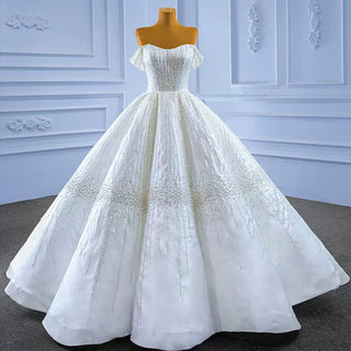 Luxury Beaded Sparkly Ball Gown Wedding Dress with Off the Shoulder - Rosymae