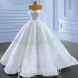 Luxury Beaded Sparkly Ball Gown Wedding Dress with Off the Shoulder - Rosymae