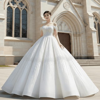 Luxury Beaded Sparkly Ball Gown Wedding Dress with Off the Shoulder - Rosymae