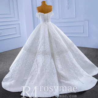Luxury Beaded Sparkly Ball Gown Wedding Dress with Off the Shoulder - Rosymae