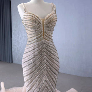Luxury Beaded Trumpet Wedding Dresswith Spaghetti Strap Formal Gown - Rosymae