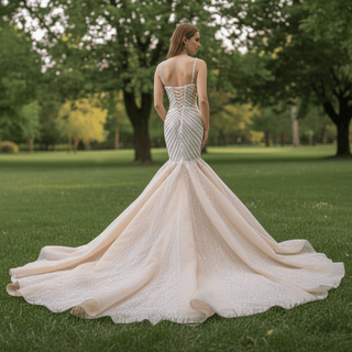 Luxury Beaded Trumpet Wedding Dresswith Spaghetti Strap Formal Gown - Rosymae