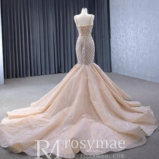 Luxury Beaded Trumpet Wedding Dresswith Spaghetti Strap Formal Gown - Rosymae