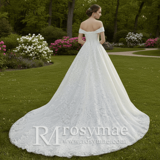 Luxury Beaded Wedding Dresses Off the Shoulder Lace Bridal Gowns - Rosymae