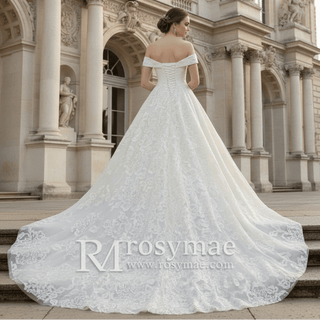 Luxury Beaded Wedding Dresses Off the Shoulder Lace Bridal Gowns - Rosymae