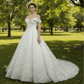 Luxury Beaded Wedding Dresses Off the Shoulder Lace Bridal Gowns - Rosymae