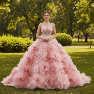 princess rose gold wedding dress 3D Floral Strapless Ball Gown by Bella Princess PQ1089