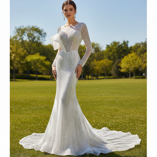 Elegant Long Sleeves Luxury Wedding Dress with Sparkly Crystals