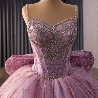 Luxury Candy Pink Quinceañera Gown with Glitter Tulle & Rhinestone Embellishments - Rosymae