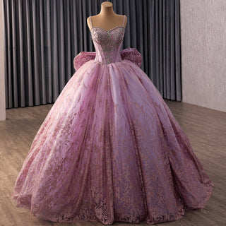 Luxury Candy Pink Quinceañera Gown with Glitter Tulle & Rhinestone Embellishments - Rosymae