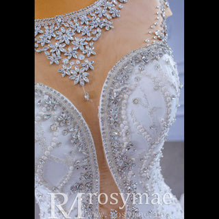 Luxury Cap Sleeve Beaded Trumpet Sparkly Wedding Dress - Rosymae