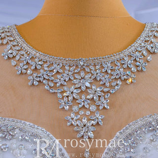 Luxury Cap Sleeve Beaded Trumpet Sparkly Wedding Dress - Rosymae
