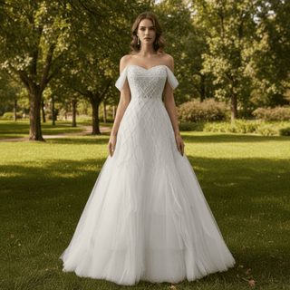 Luxury Champagne Evening Dress with Beaded Bodice & Tiered Skirt - Rosymae