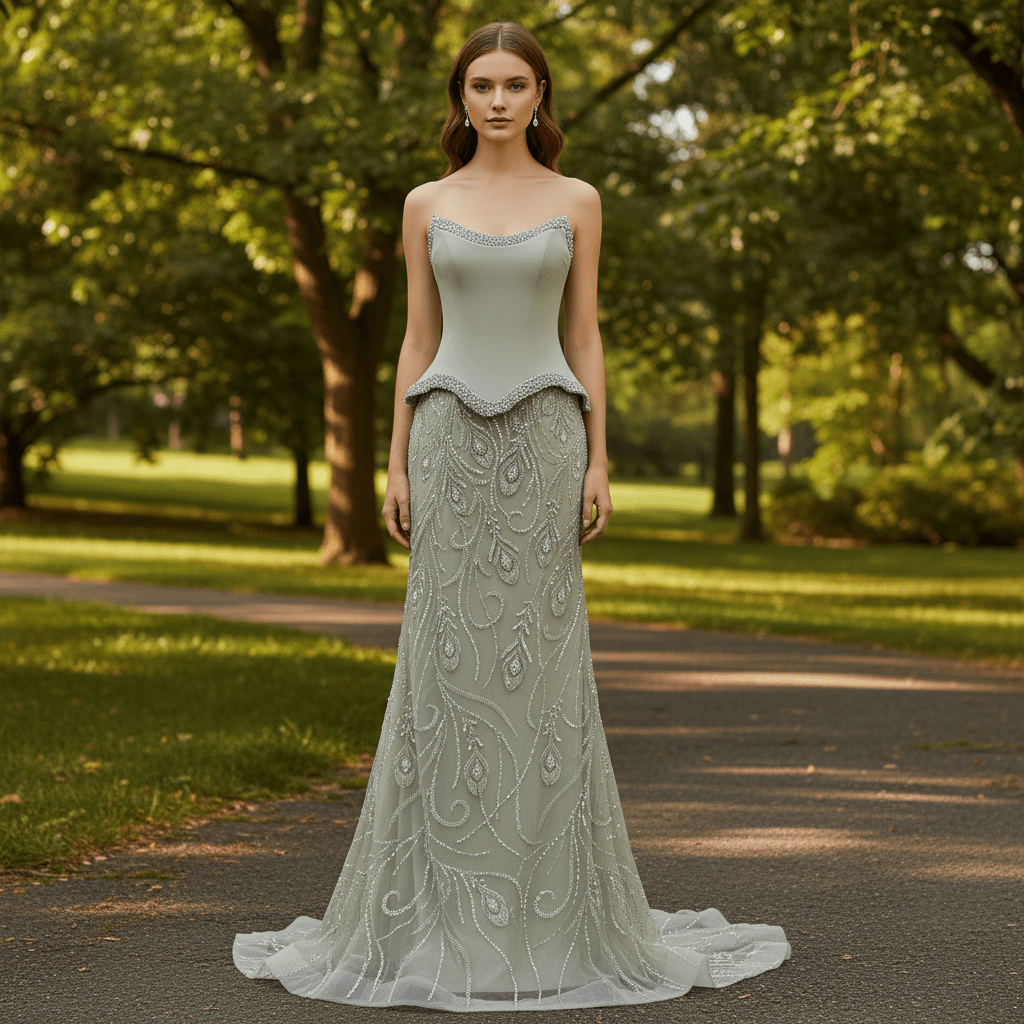 Luxury Crystal Beaded Scoop Mermaid Evening Dress with Trumpet Flare - Rosymae