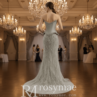 Luxury Crystal Beaded Scoop Mermaid Evening Dress with Trumpet Flare - Rosymae