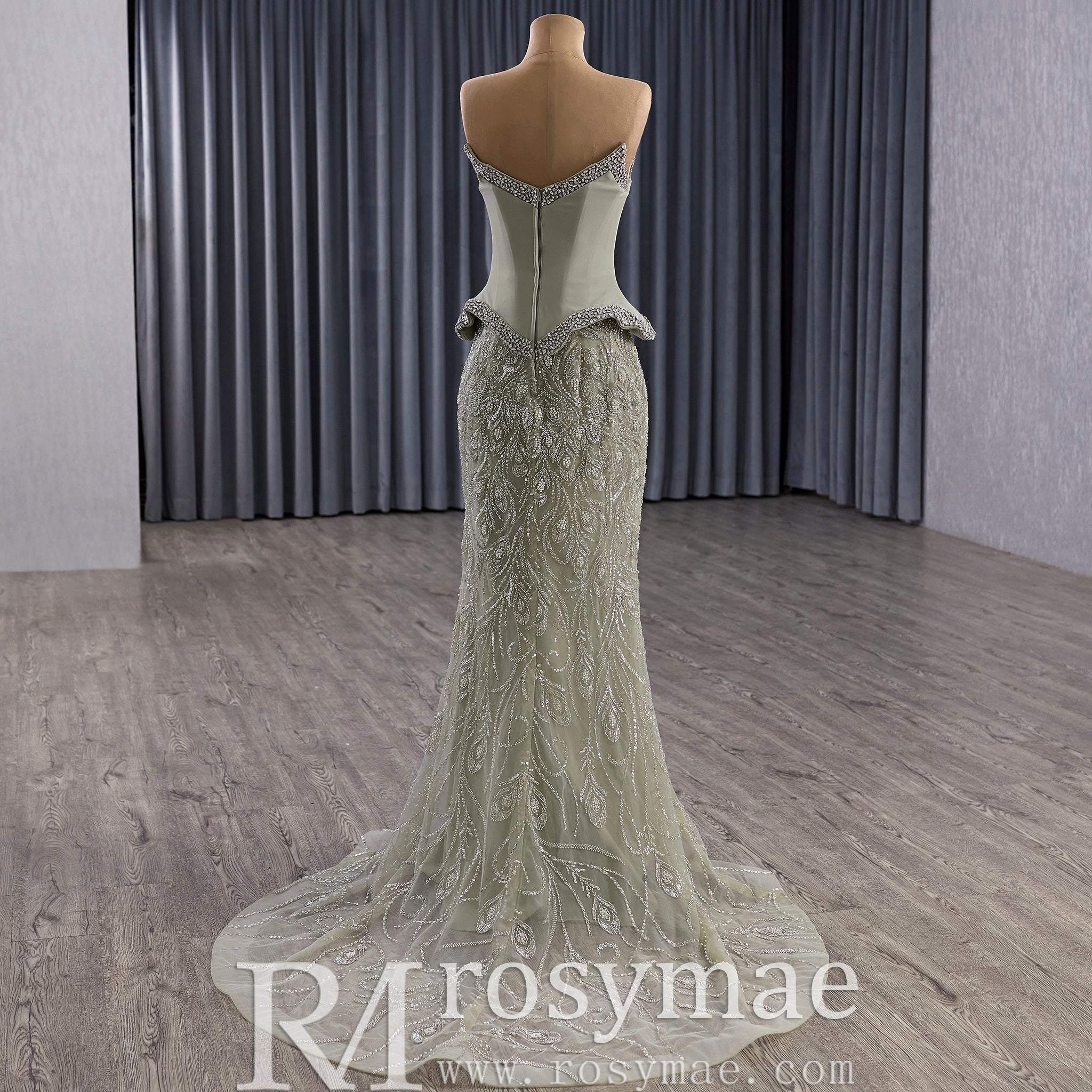 Luxury Crystal Beaded Scoop Mermaid Evening Dress with Trumpet Flare - Rosymae