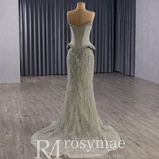 Luxury Crystal Beaded Scoop Mermaid Evening Dress with Trumpet Flare - Rosymae