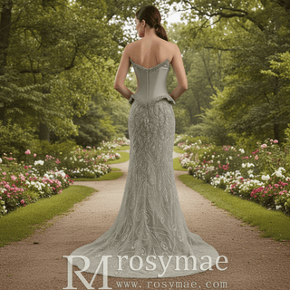 Luxury Crystal Beaded Scoop Mermaid Evening Dress with Trumpet Flare - Rosymae