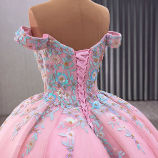 Luxury & Elegant Puffy 15 16 Pink Quinceanera Dresses with Off the Shoulder - Rosymae