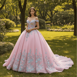 Luxury & Elegant Puffy 15 16 Pink Quinceanera Dresses with Off the Shoulder - Rosymae