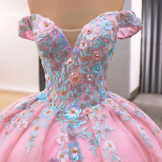 Luxury & Elegant Puffy 15 16 Pink Quinceanera Dresses with Off the Shoulder - Rosymae