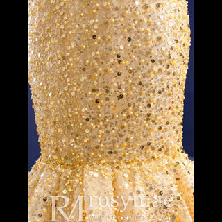 Luxury Gold Mermaid Vneck Wedding Dresses Trumpet Pageant Gown - Rosymae