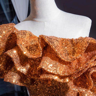 Luxury Gold Sequin Mermaid Wedding Dress Glittery Pageant Gown - Rosymae