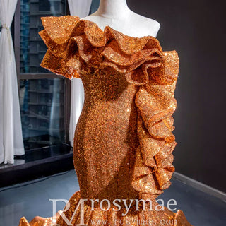 Luxury Gold Sequin Mermaid Wedding Dress Glittery Pageant Gown - Rosymae