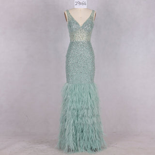 Luxury Green Sequin & Feather Mermaid Prom Gown Evening Dress - Rosymae