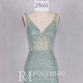 Luxury Green Sequin & Feather Mermaid Prom Gown Evening Dress - Rosymae