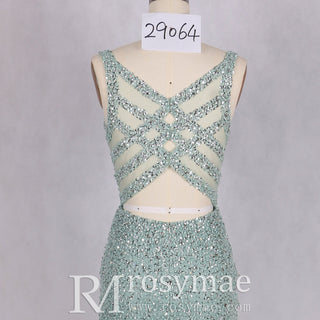 Luxury Green Sequin & Feather Mermaid Prom Gown Evening Dress - Rosymae
