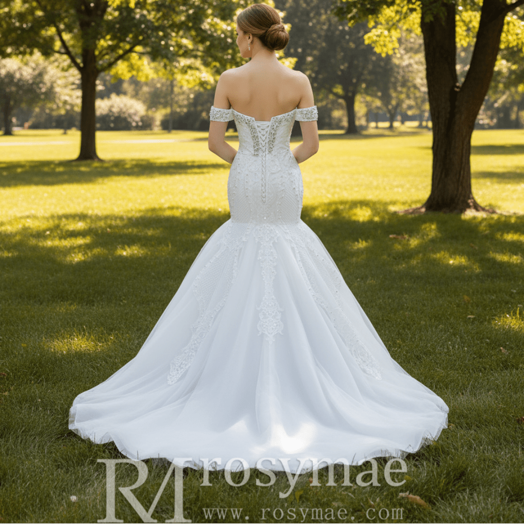 Luxury Handmade Pearl Wedding Dress with Detachable Skirt - Rosymae