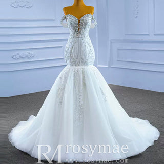Luxury Handmade Pearl Wedding Dress with Detachable Skirt - Rosymae