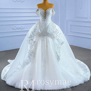Luxury Handmade Pearl Wedding Dress with Detachable Skirt - Rosymae