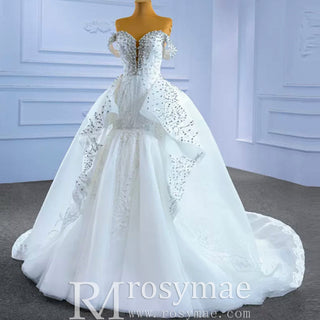 Luxury Handmade Pearl Wedding Dress with Detachable Skirt - Rosymae