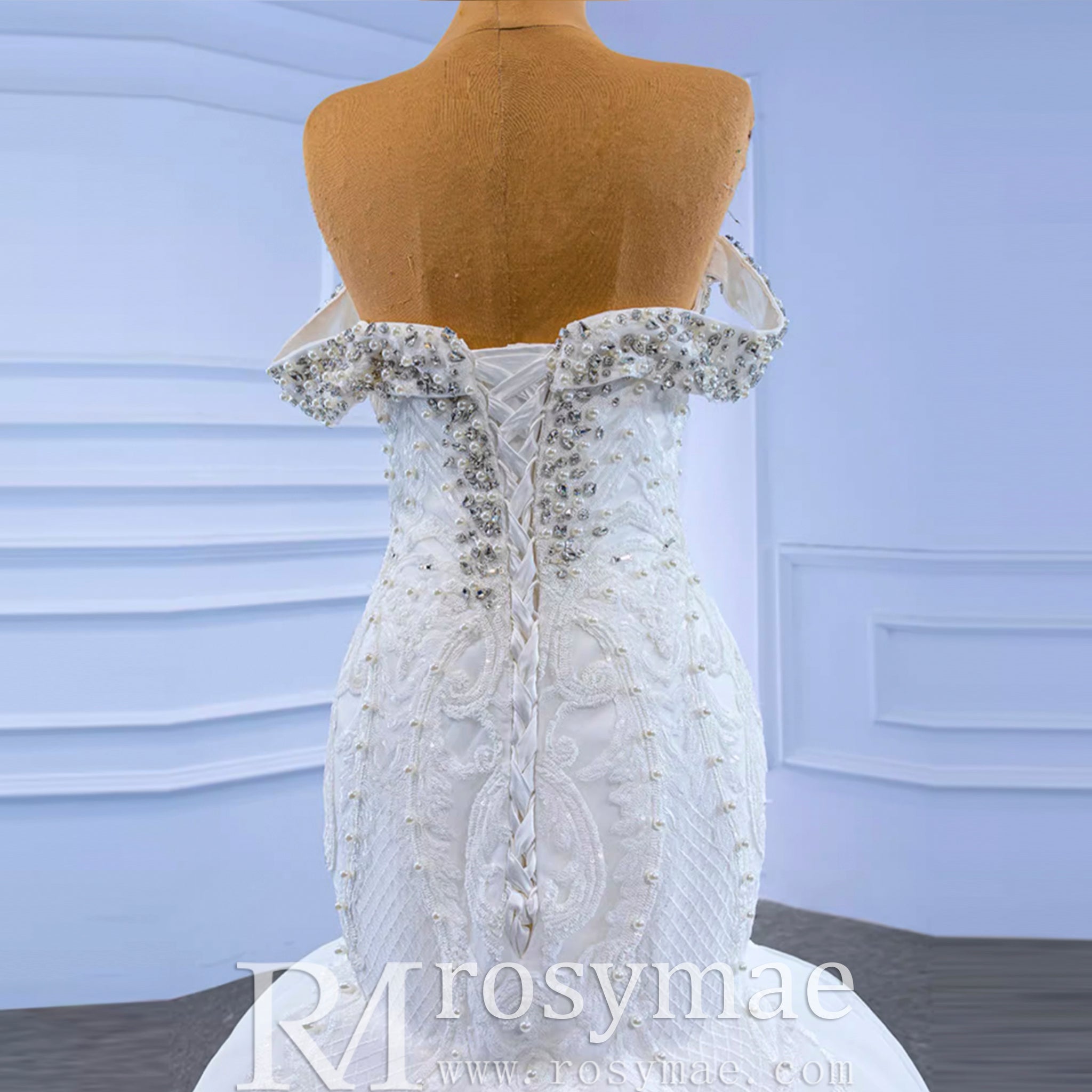 Luxury Handmade Pearl Wedding Dress with Detachable Skirt - Rosymae