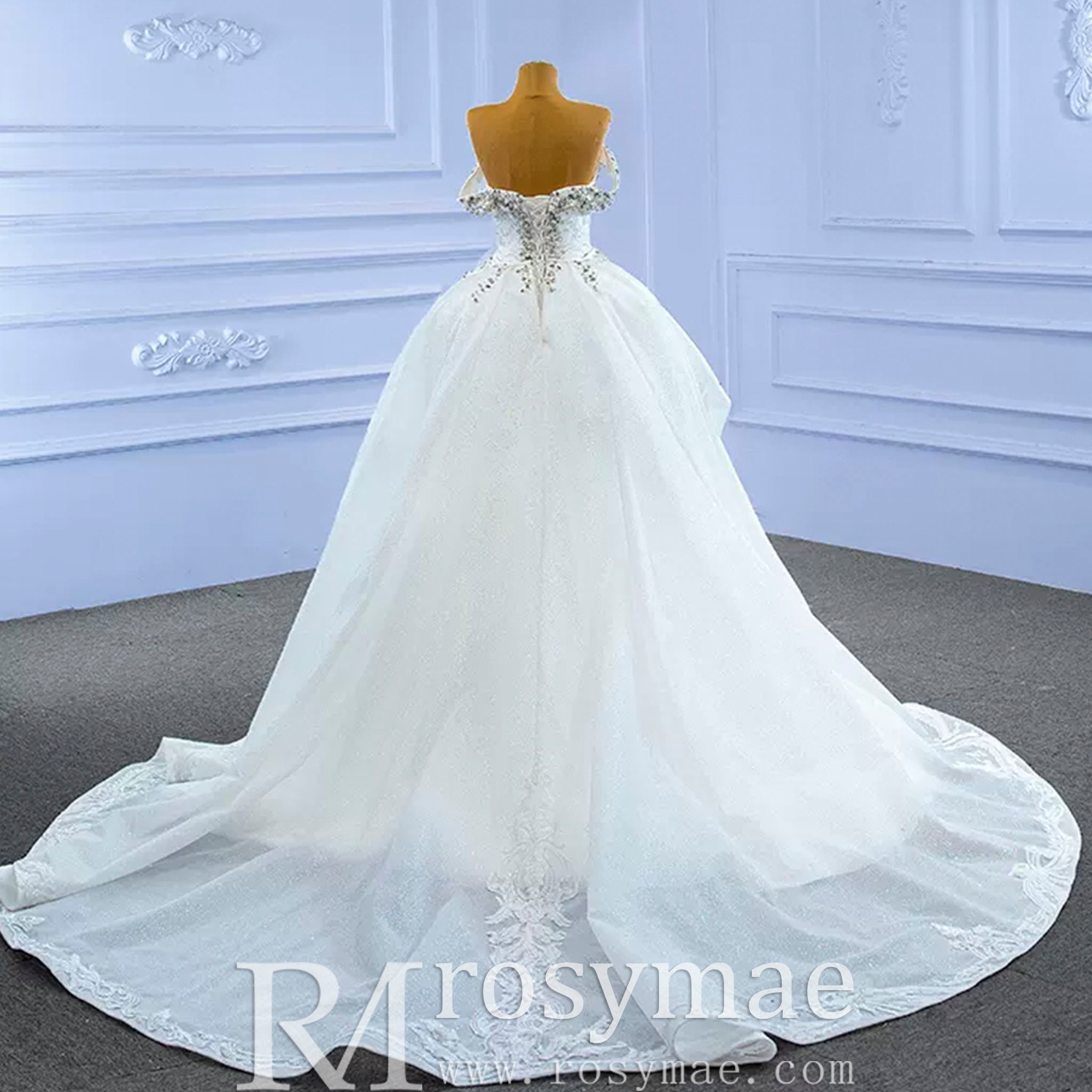Luxury Handmade Pearl Wedding Dress with Detachable Skirt - Rosymae