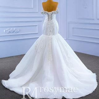 Luxury Handmade Pearl Wedding Dress with Detachable Skirt - Rosymae