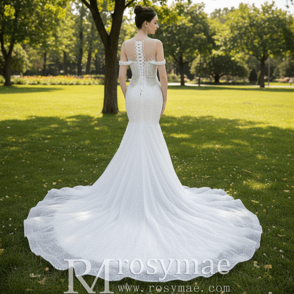 Luxury Mermaid Beaded Wedding Dress Elegant Bridal Gowns - Rosymae