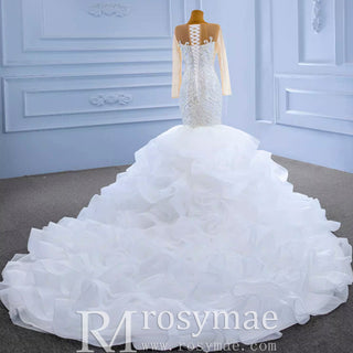 Luxury Mermaid Ruffle Wedding Dress with Long Sleeves - Rosymae