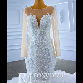 Luxury Mermaid Ruffle Wedding Dress with Long Sleeves - Rosymae