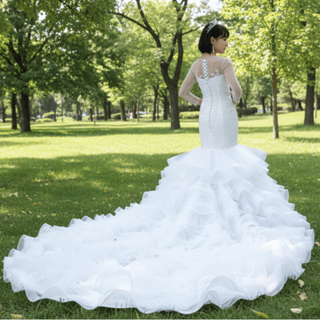Luxury Mermaid Ruffle Wedding Dress with Long Sleeves - Rosymae