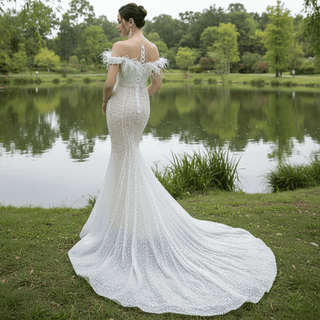 Luxury Mermaid Sequins Beading Pearls Wedding Dress - Rosymae